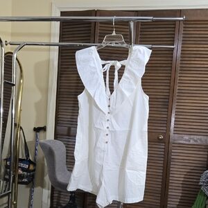 Free People White Ruffle V-Neck Tie-Back Romper  New